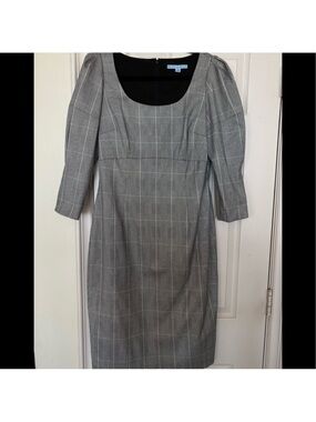 ANTONIO MELANI Gray Plaid Midi Sheath Dress